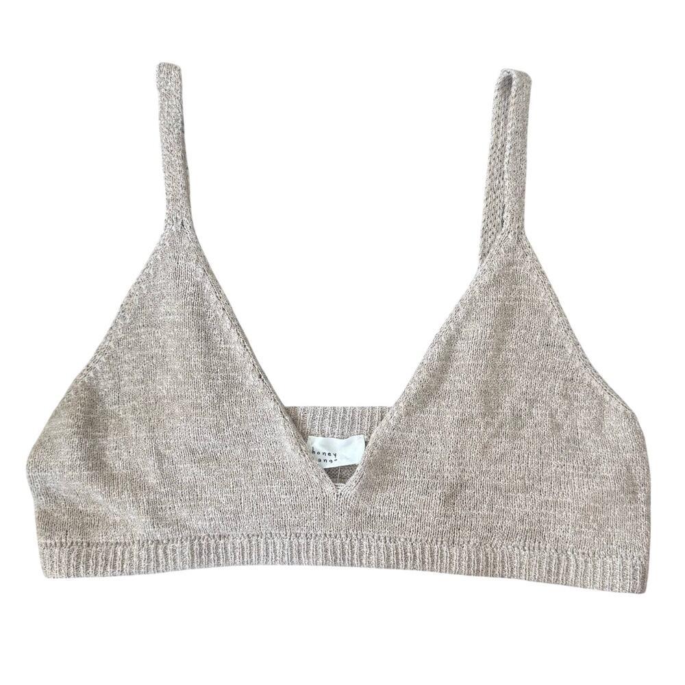 Honey Mango Knit V-Neck Bralette Bra Top Size Large Beige NWT
